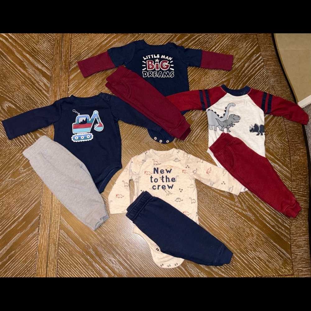 Baby Clothing Sets (4) with Dinosaur and Construction Themes 6-9 month size
